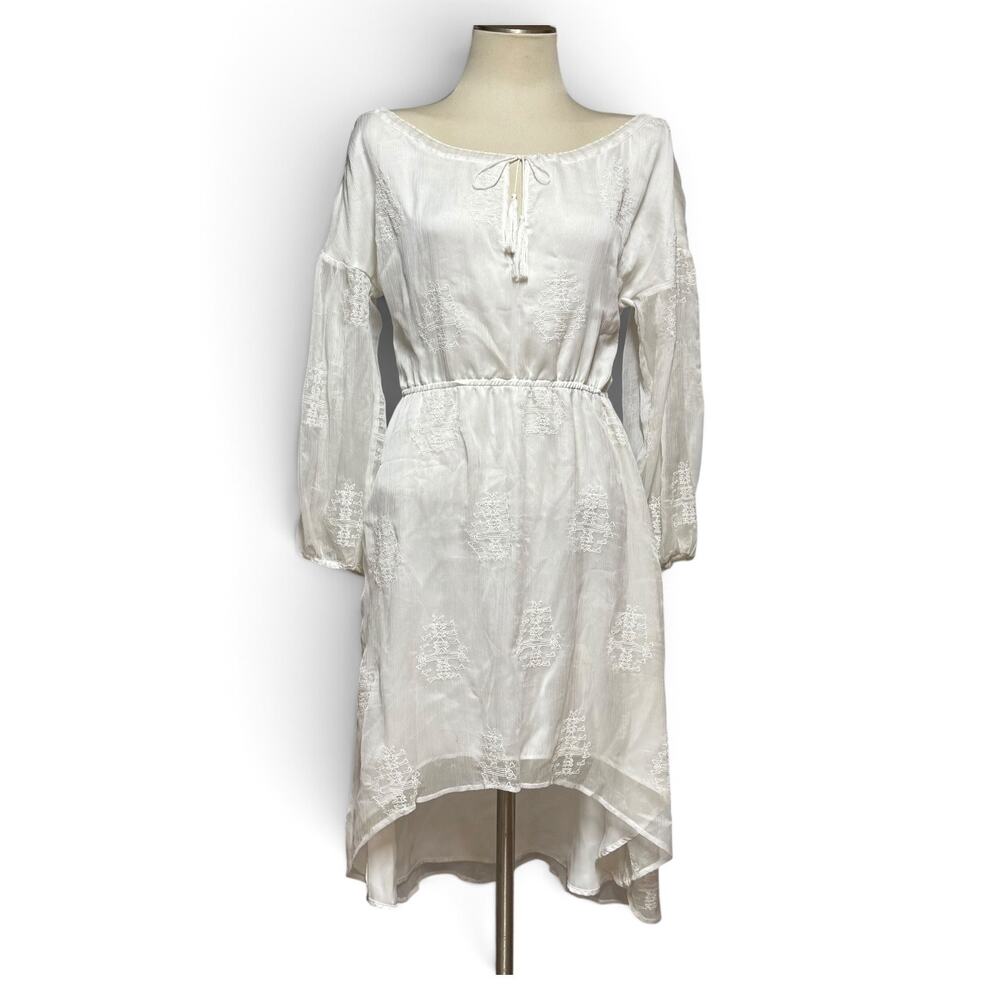 Sanctuary Clothing Handcrafted Sheer 3/4 Sleeves High-Low Midi Dress White Small